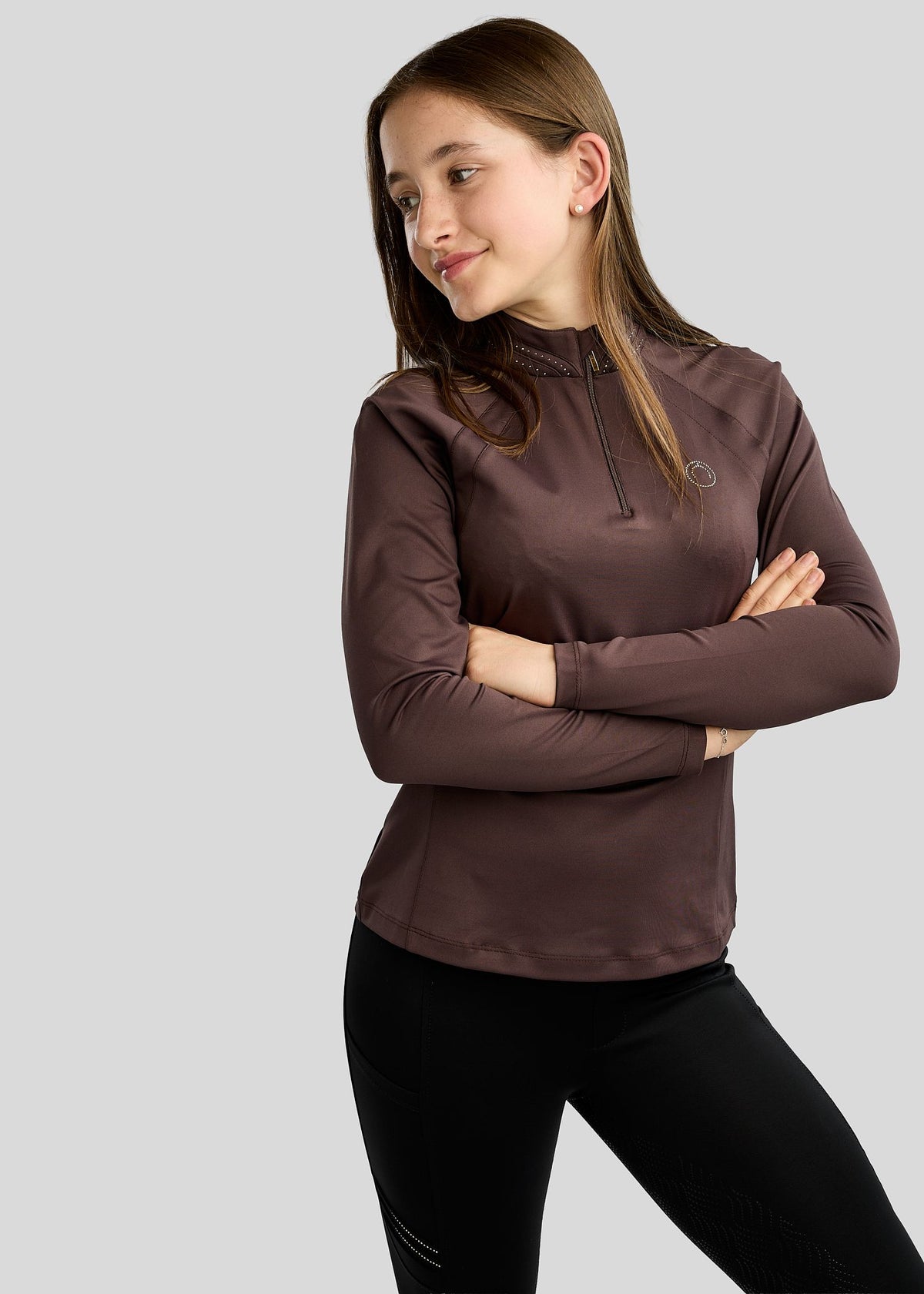 MoWilma Junior Polo de Manga Larga con Cristales Golden Quartz - Black Peony