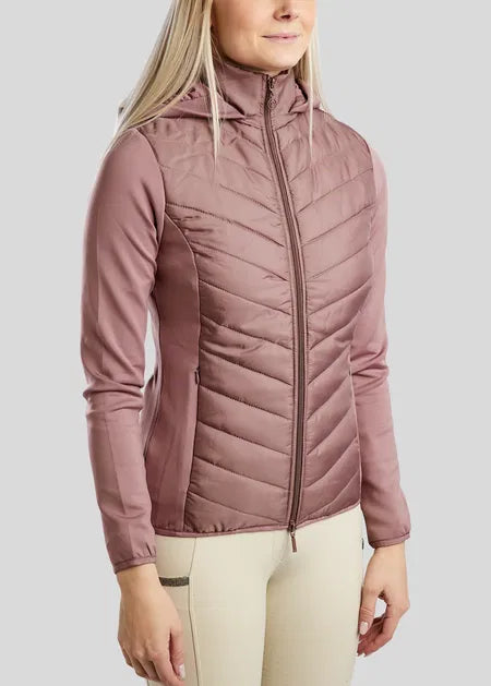 MoEliza Chaqueta híbrida con capucha desmontable y cristales Gun Metal - Dusty Rose