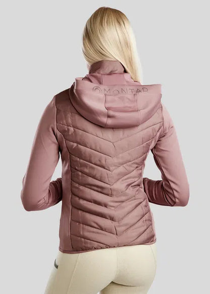 MoEliza Chaqueta híbrida con capucha desmontable y cristales Gun Metal - Dusty Rose