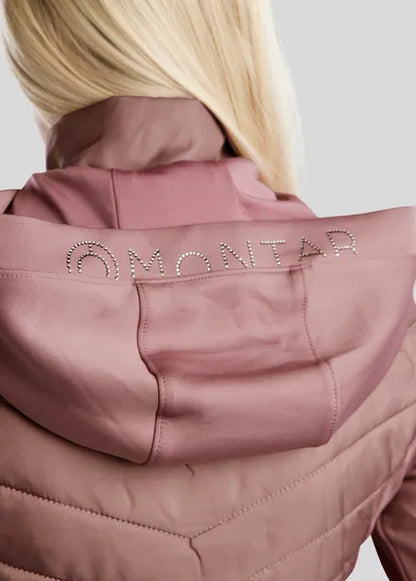 MoEliza Chaqueta híbrida con capucha desmontable y cristales Gun Metal - Dusty Rose