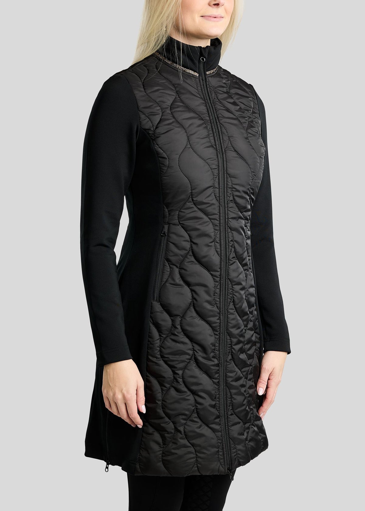MoVeronica Chaqueta Híbrida Larga Montar con detalles Golden Quartz Crystal - Negro