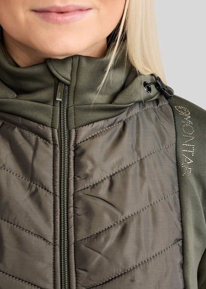 MoEverline Chaqueta Híbrida Montar con Capucha Desmontable y detalles Golden Quartz -Forest Green
