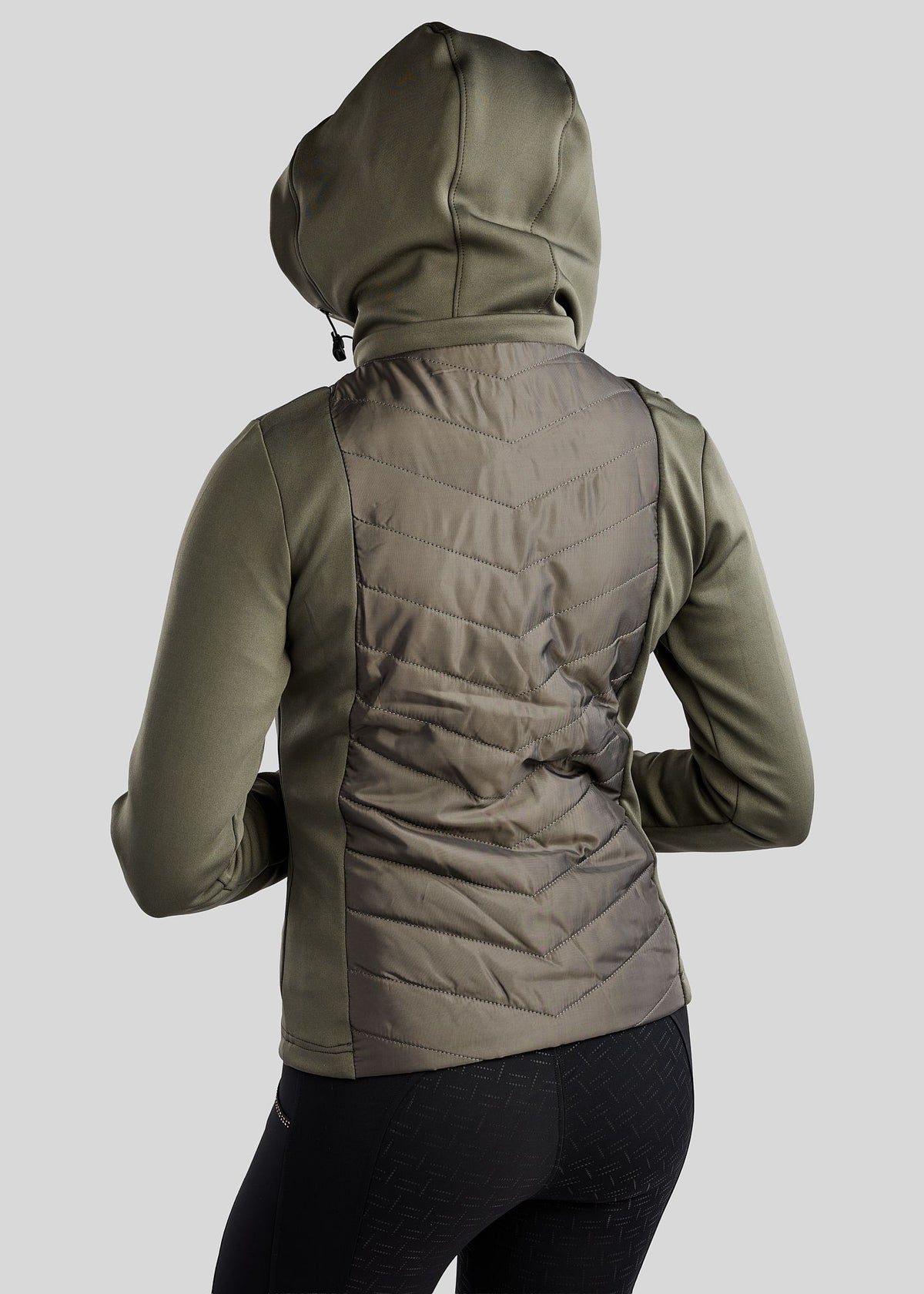 MoEverline Chaqueta Híbrida Montar con Capucha Desmontable y detalles Golden Quartz -Forest Green