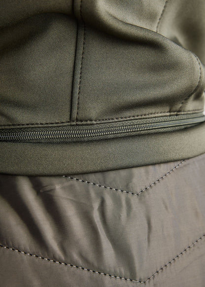 MoEverline Chaqueta Híbrida Montar con Capucha Desmontable y detalles Golden Quartz -Forest Green