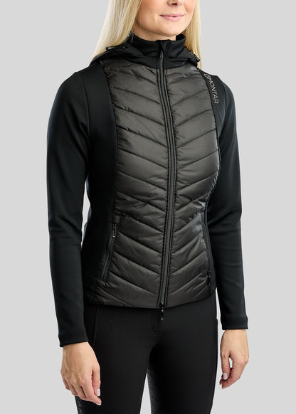 MoEverline Chaqueta Híbrida Montar con Capucha Desmontable y detalles Golden Quartz - Negro