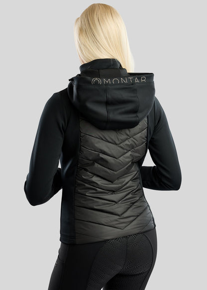 MoEverline Chaqueta Híbrida Montar con Capucha Desmontable y detalles Golden Quartz - Negro