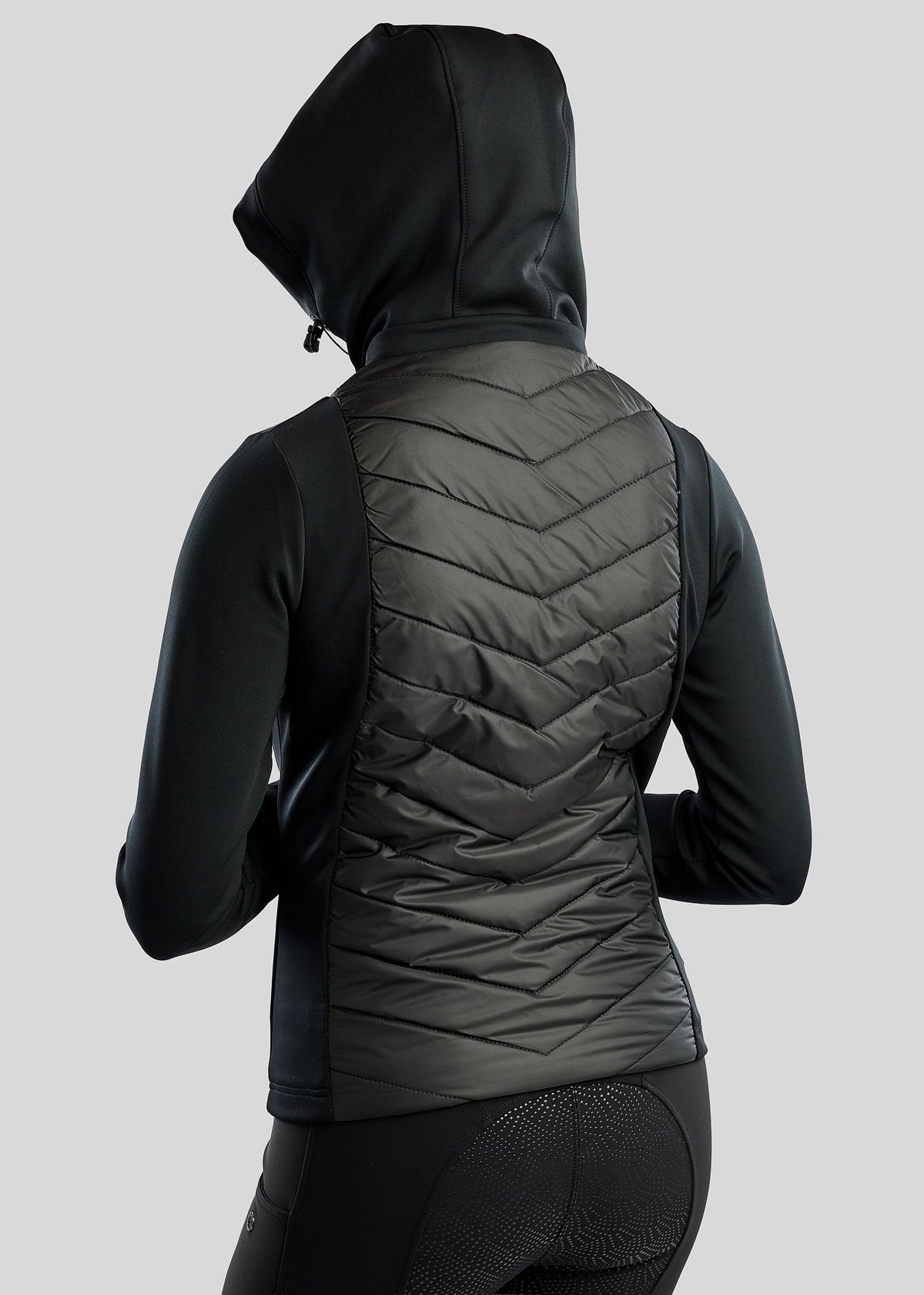 MoEverline Chaqueta Híbrida Montar con Capucha Desmontable y detalles Golden Quartz - Negro