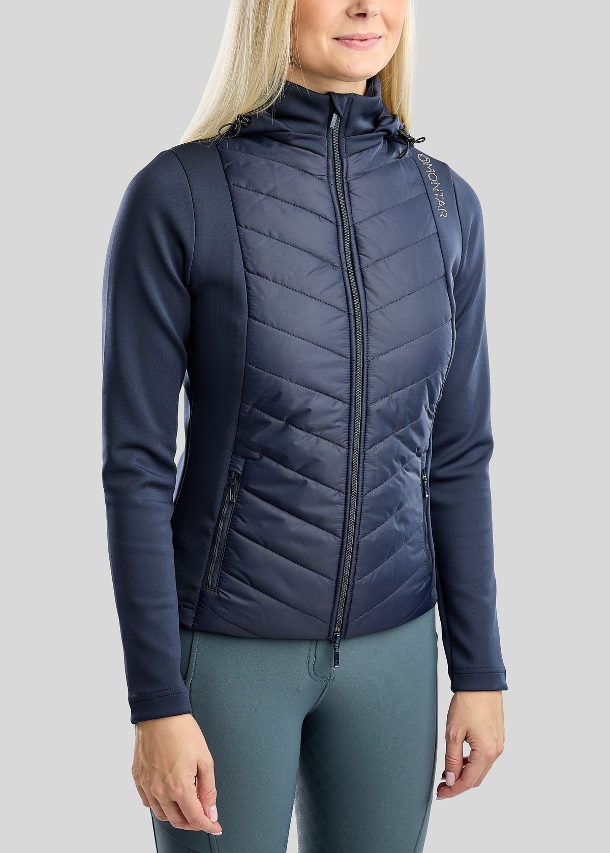MoEverline Chaqueta Híbrida Montar con Capucha Desmontable y detalles Golden Quartz - Navy