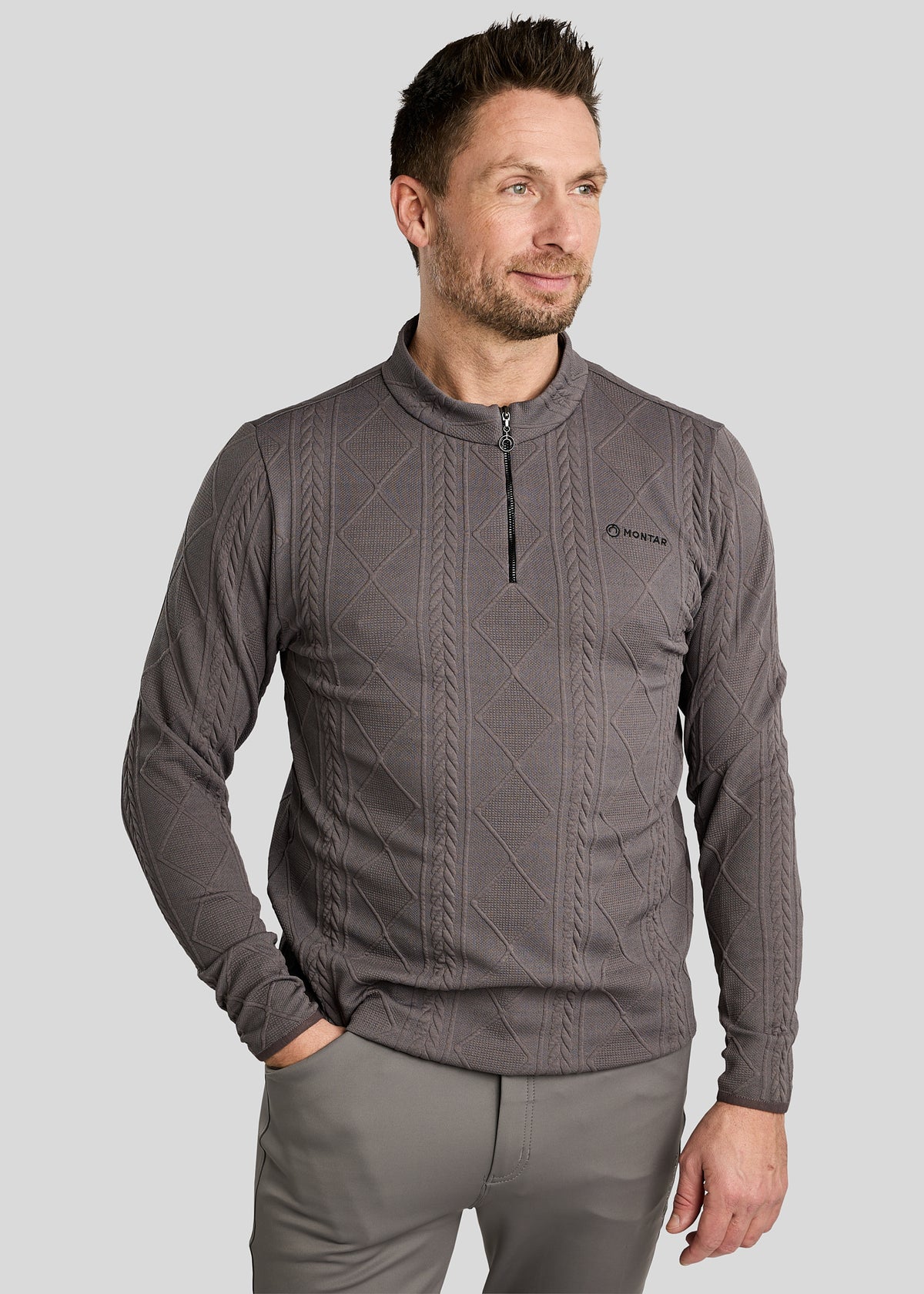 MoJake Jersey de Hombre Punto Trenzado - Gris