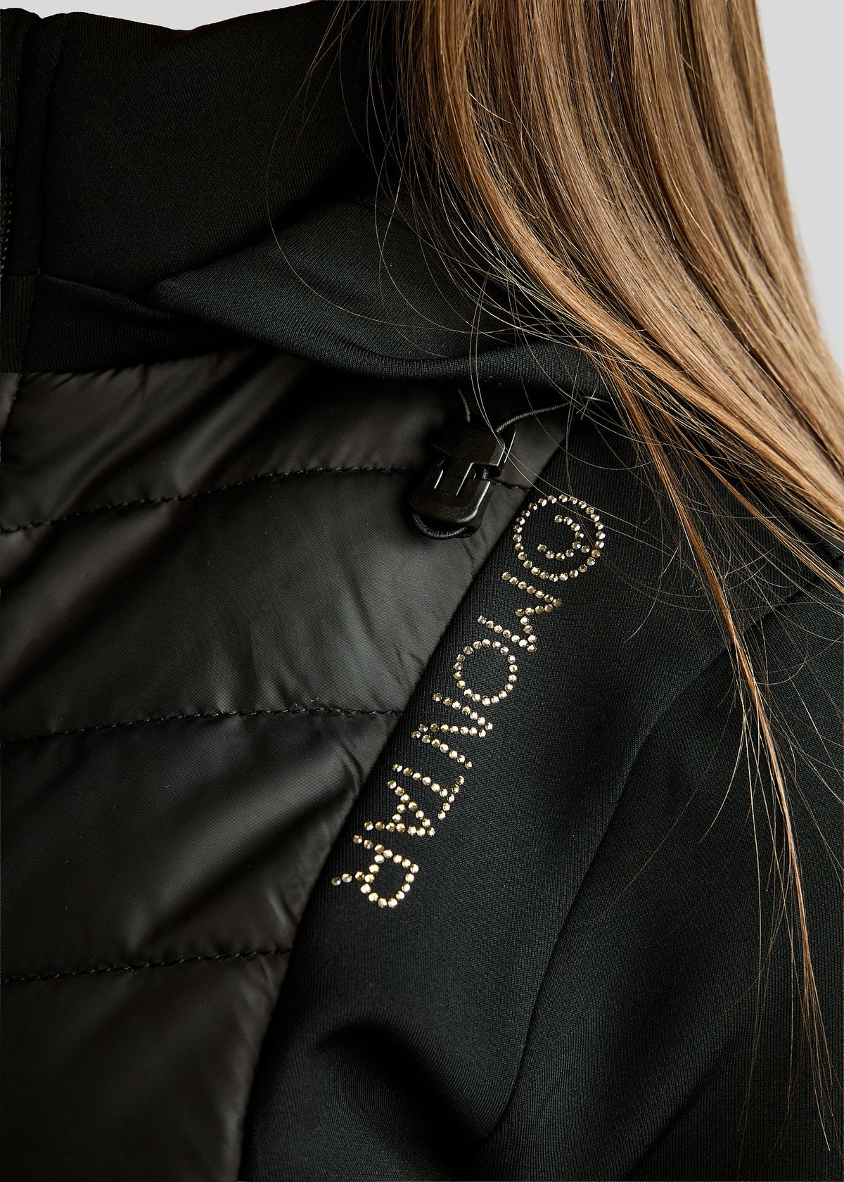 MoEverline Junior Chaqueta Híbrida con Capucha Desmontable y Cristales Golden Quartz - Negro