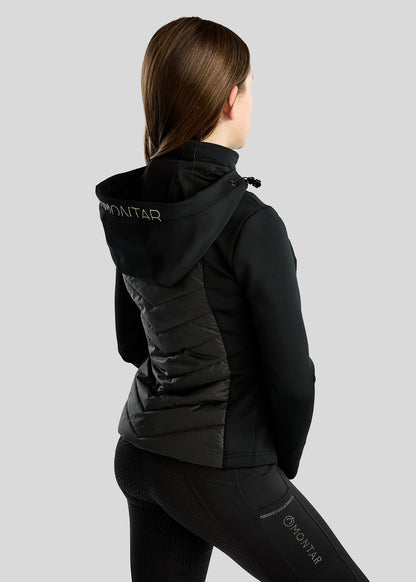 MoEverline Junior Chaqueta Híbrida con Capucha Desmontable y Cristales Golden Quartz - Negro