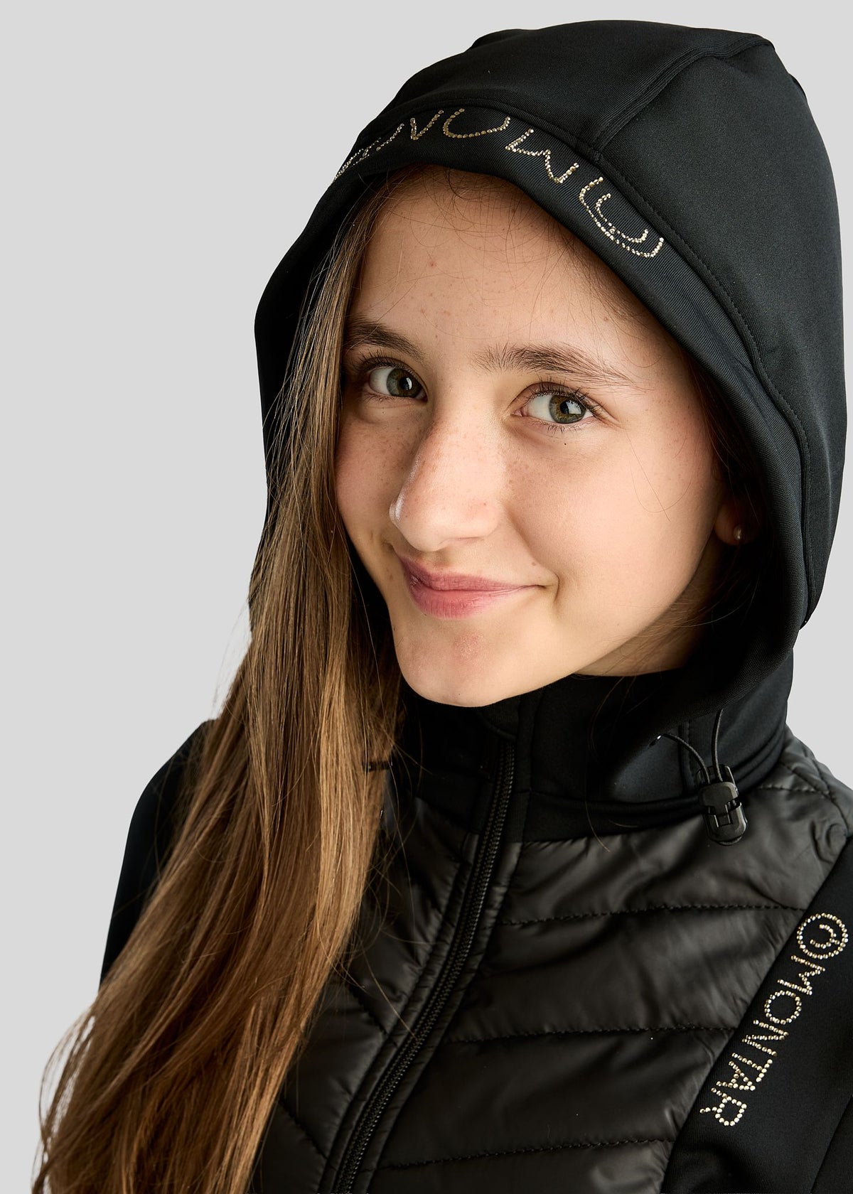 MoEverline Junior Chaqueta Híbrida con Capucha Desmontable y Cristales Golden Quartz - Negro