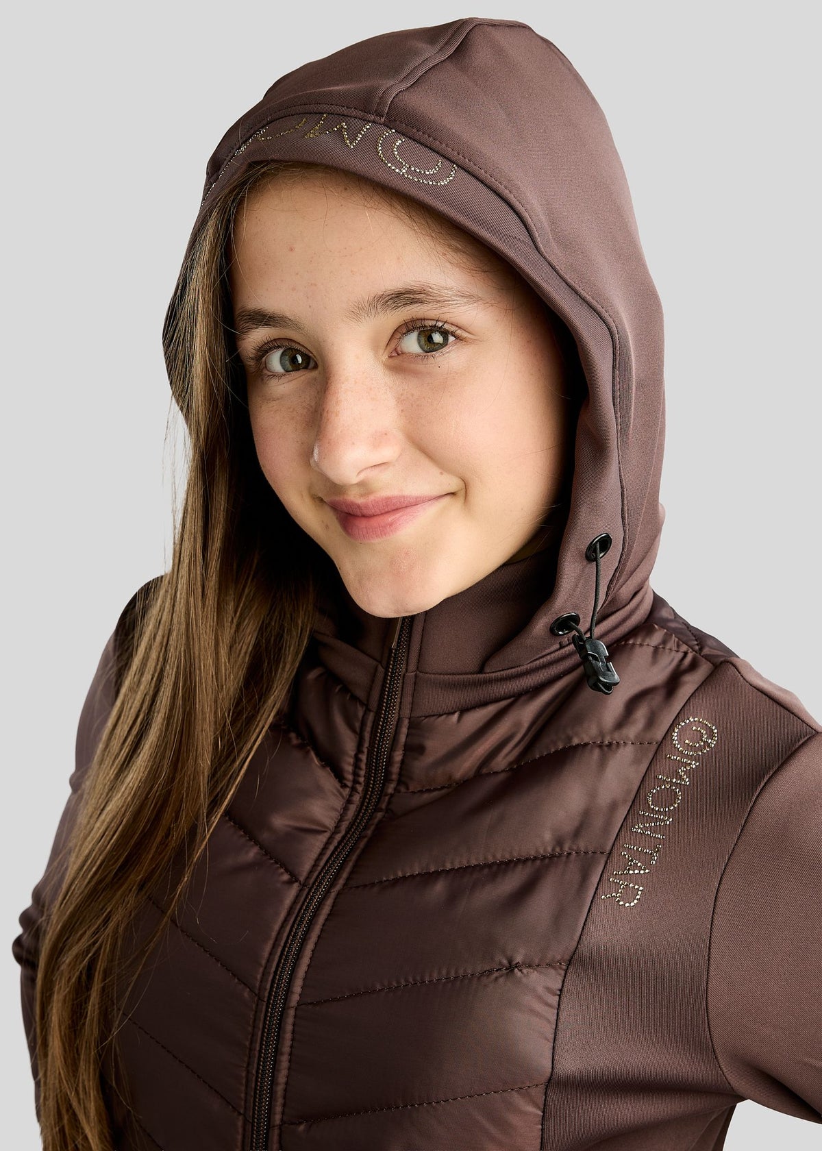 MoEverline Junior Chaqueta Híbrida con Capucha Desmontable y Cristales Golden Quartz - Black Peony