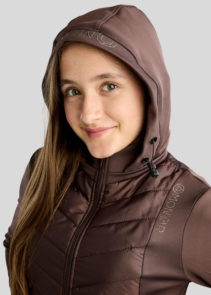MoEverline Junior Chaqueta Híbrida con Capucha Desmontable y Cristales Golden Quartz - Black Peony