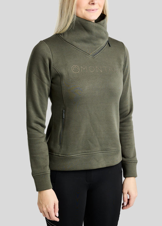 MoNaja Sudadera Montar con Cuello Alto y Cristales Golden Quartz - Forest Green