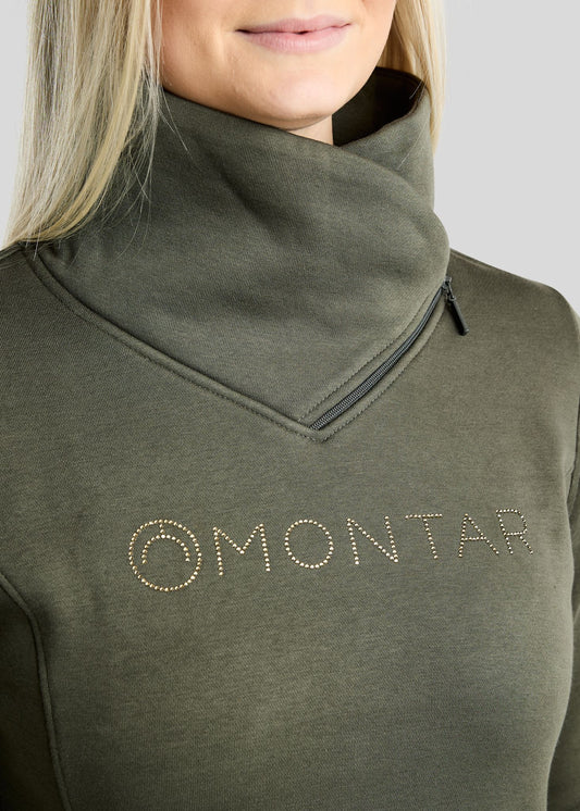 MoNaja Sudadera Montar con Cuello Alto y Cristales Golden Quartz - Forest Green