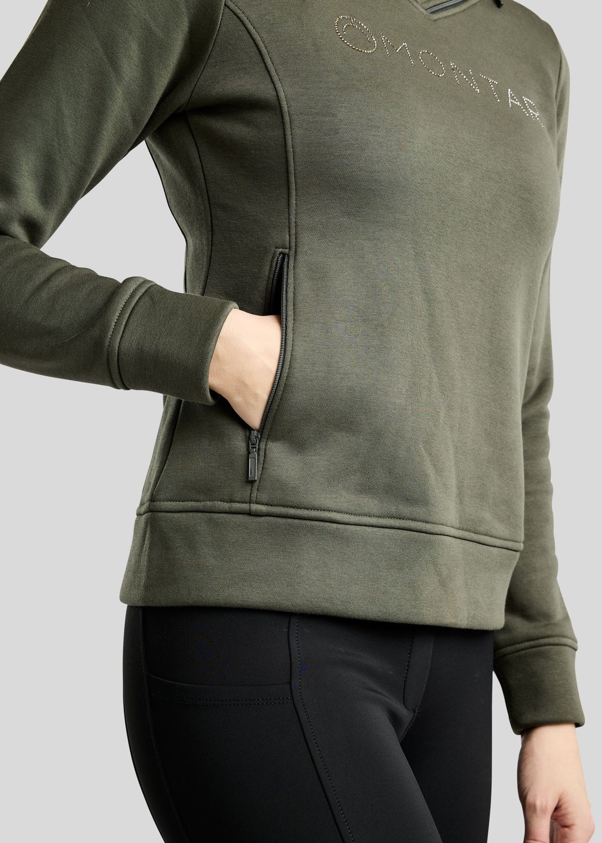 MoNaja Sudadera Montar con Cuello Alto y Cristales Golden Quartz - Forest Green
