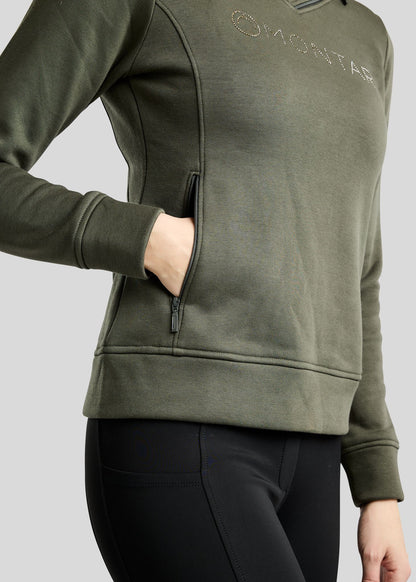 MoNaja Sudadera Montar con Cuello Alto y Cristales Golden Quartz - Forest Green