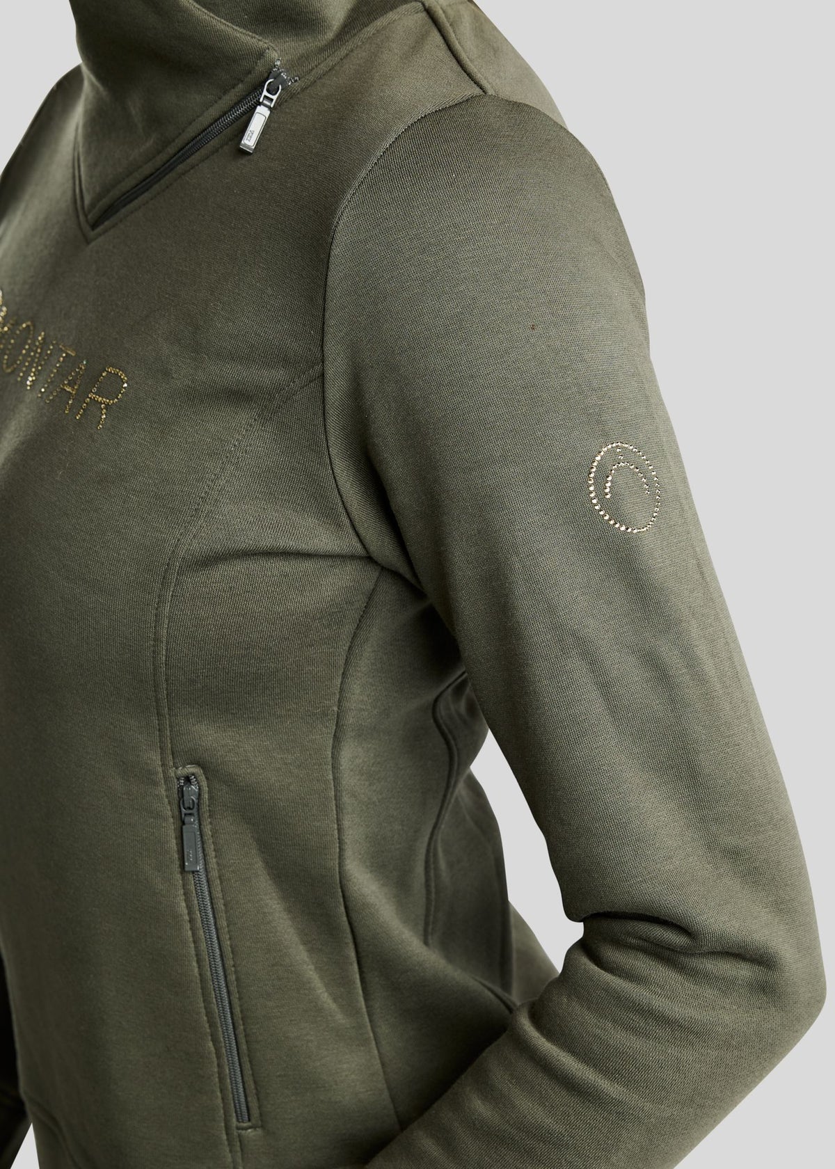 MoNaja Sudadera Montar con Cuello Alto y Cristales Golden Quartz - Forest Green
