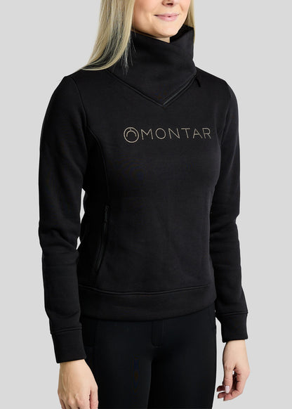MoNaja Sudadera Montar con Cuello Alto y Cristales Golden Quartz - Negro