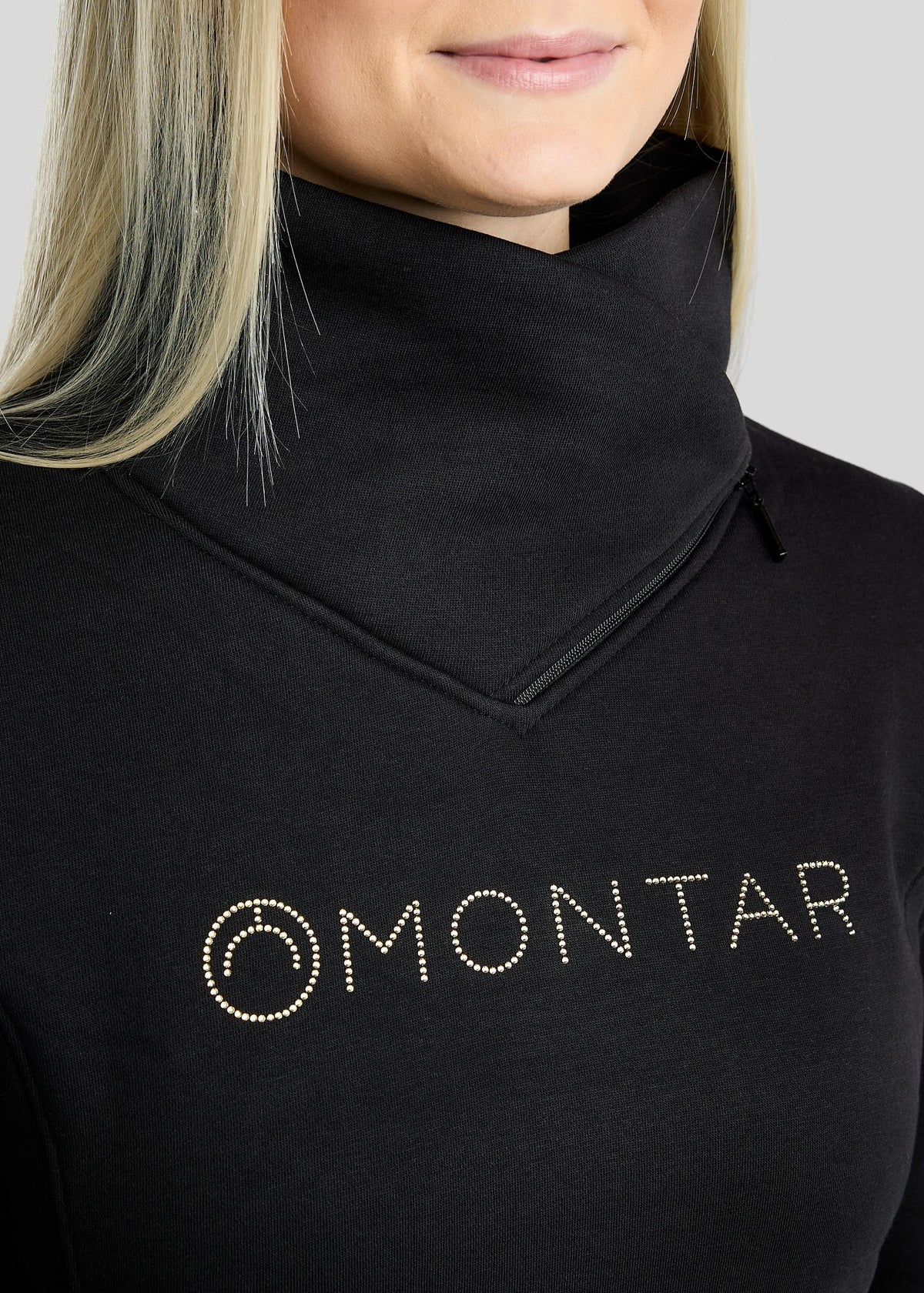 MoNaja Sudadera Montar con Cuello Alto y Cristales Golden Quartz - Negro