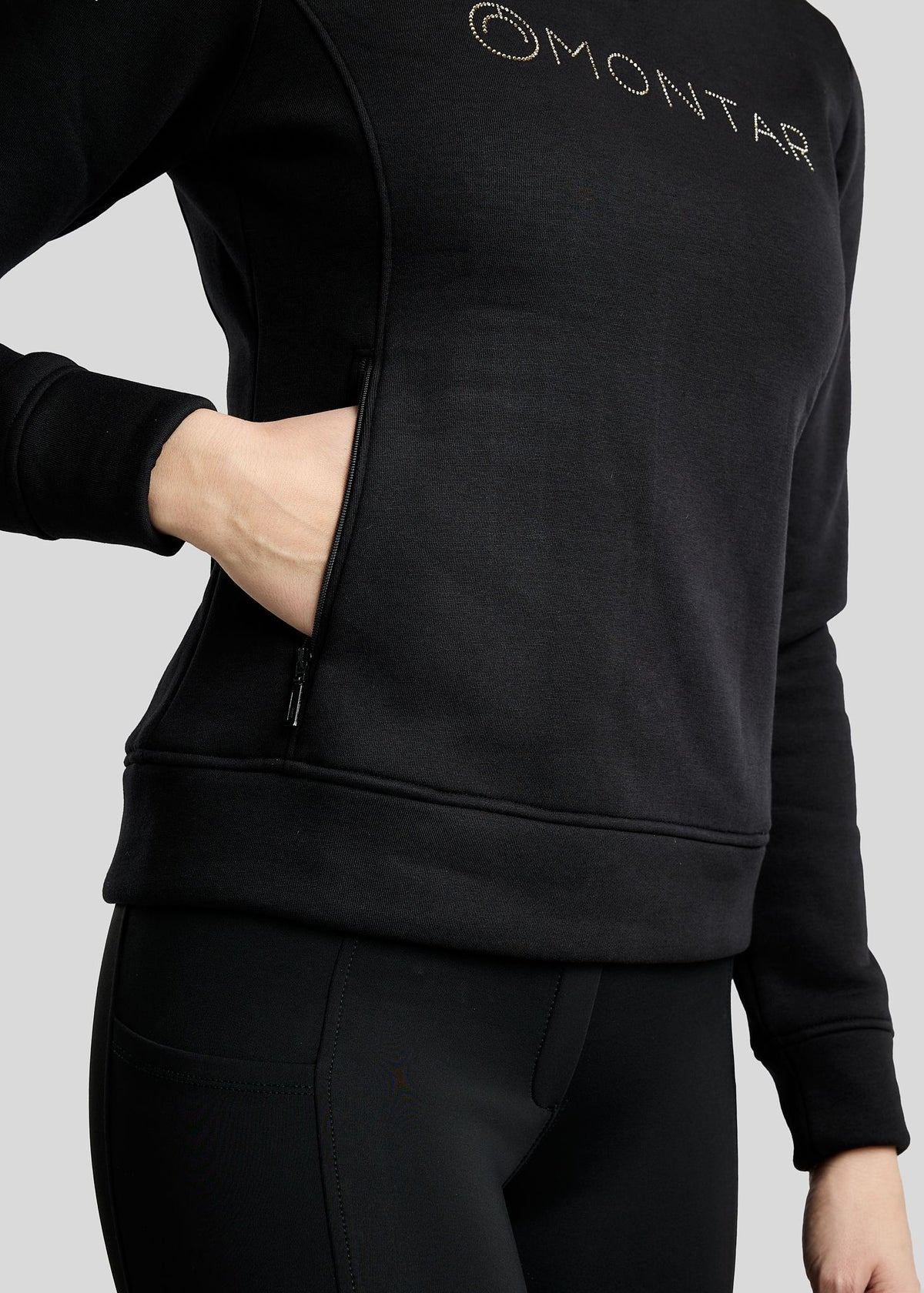 MoNaja Sudadera Montar con Cuello Alto y Cristales Golden Quartz - Negro