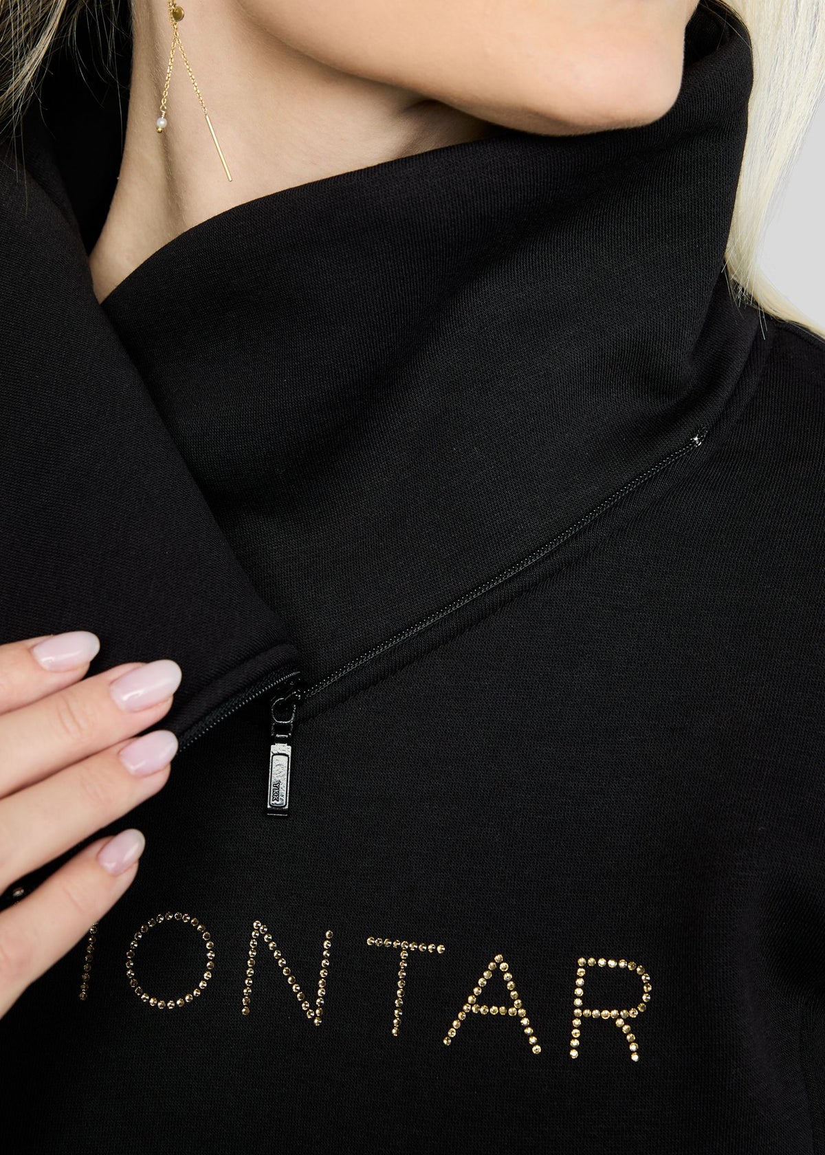MoNaja Sudadera Montar con Cuello Alto y Cristales Golden Quartz - Negro