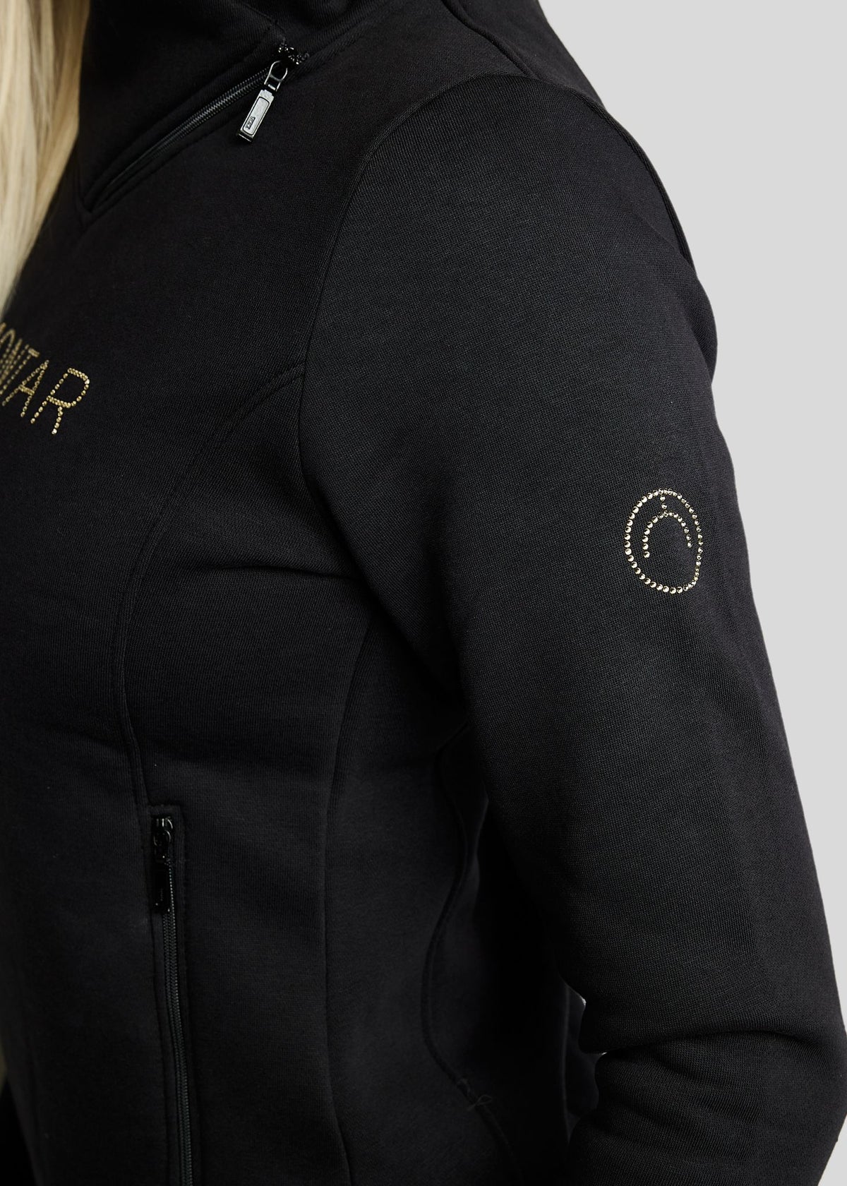 MoNaja Sudadera Montar con Cuello Alto y Cristales Golden Quartz - Negro