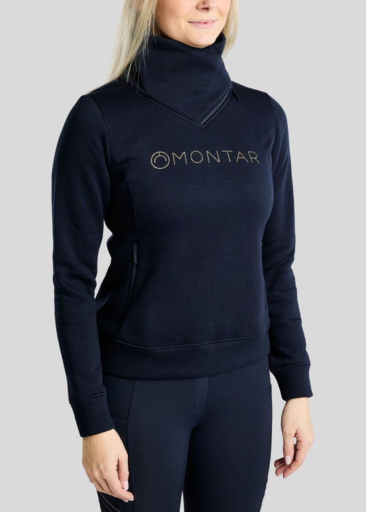 MoNaja Sudadera Montar con Cuello Alto y Cristales Golden Quartz - Navy