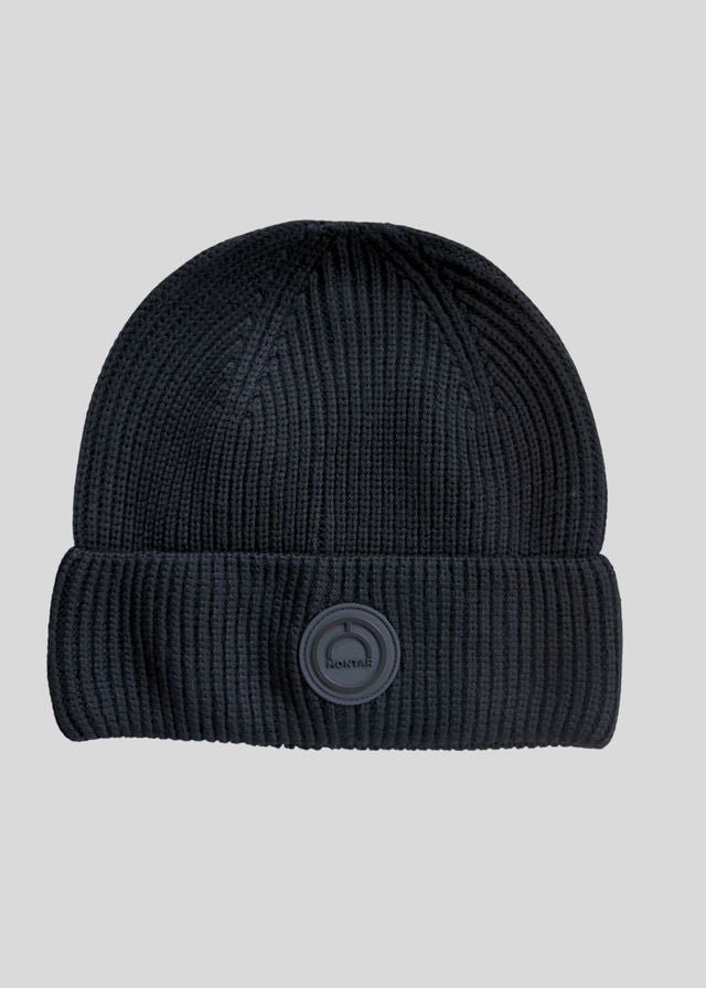 Navy Knitted Wool Hat With Logo Badge