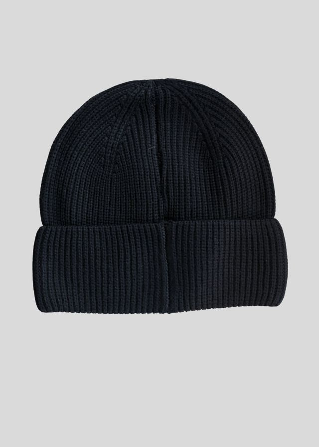 Navy Knitted Wool Hat With Logo Badge